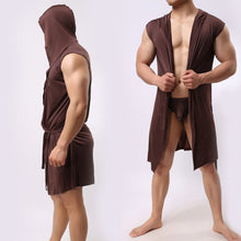 Men Bathrobe Pajamas Sexy Hooded Sleeveless Robe Sleepwear Nightshirt 1STL ELY