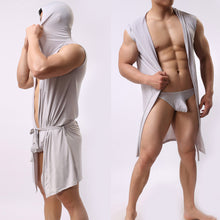 Men Bathrobe Pajamas Sexy Hooded Sleeveless Robe Sleepwear Nightshirt 1STL ELY
