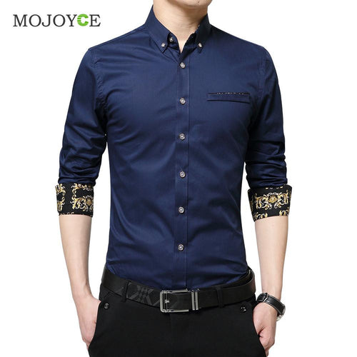 Men Luxury Slim Fit Stylish Dress Shirts Floral Print Long Sleeves Cotton Business Dress Shirt Plus Size ELY