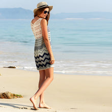 Mini Dresses Korean Beach Women Striped Multicolor Sleeveless Print Lace Yoke Shift Loose Tank Boho Sexy Rayon Dress ELY