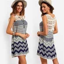 Mini Dresses Korean Beach Women Striped Multicolor Sleeveless Print Lace Yoke Shift Loose Tank Boho Sexy Rayon Dress ELY