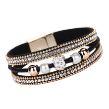 Multilayer Leather Bangle Pearl Rhinestone Beaded Handmade Bracelet Jewelry Gift Magnet Alloy Buckle Bracelet 1STL ELY