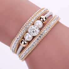 Multilayer Leather Bangle Pearl Rhinestone Beaded Handmade Bracelet Jewelry Gift Magnet Alloy Buckle Bracelet 1STL ELY