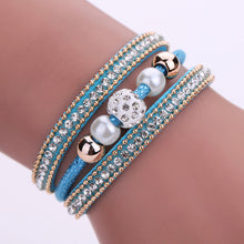 Multilayer Leather Bangle Pearl Rhinestone Beaded Handmade Bracelet Jewelry Gift Magnet Alloy Buckle Bracelet 1STL ELY
