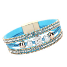 Multilayer Leather Bangle Pearl Rhinestone Beaded Handmade Bracelet Jewelry Gift Magnet Alloy Buckle Bracelet 1STL ELY