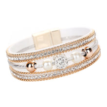 Multilayer Leather Bangle Pearl Rhinestone Beaded Handmade Bracelet Jewelry Gift Magnet Alloy Buckle Bracelet 1STL ELY