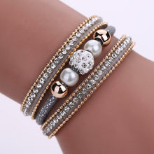 Multilayer Leather Bangle Pearl Rhinestone Beaded Handmade Bracelet Jewelry Gift Magnet Alloy Buckle Bracelet 1STL ELY
