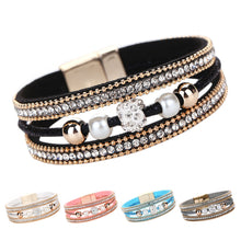 Multilayer Leather Bangle Pearl Rhinestone Beaded Handmade Bracelet Jewelry Gift Magnet Alloy Buckle Bracelet 1STL ELY