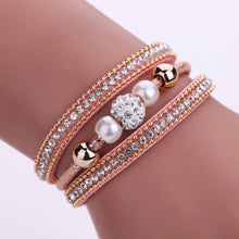 Multilayer Leather Bangle Pearl Rhinestone Beaded Handmade Bracelet Jewelry Gift Magnet Alloy Buckle Bracelet 1STL ELY
