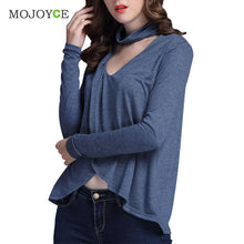 Neck Hung a V-neck T-shirt Women Loose Irregular Long Sleeve Shirts Women Plus Size Blue blusa camisetas mujer ELY