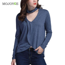Neck Hung a V-neck T-shirt Women Loose Irregular Long Sleeve Shirts Women Plus Size Blue blusa camisetas mujer ELY