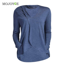 Neck Hung a V-neck T-shirt Women Loose Irregular Long Sleeve Shirts Women Plus Size Blue blusa camisetas mujer ELY