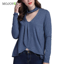 Neck Hung a V-neck T-shirt Women Loose Irregular Long Sleeve Shirts Women Plus Size Blue blusa camisetas mujer ELY