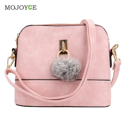 PU Leather Shoulder Bag with Plush Ball Women Bag Women Leather Handbag Crossbody Women Messenger Bags Bolsa Feminina ELY