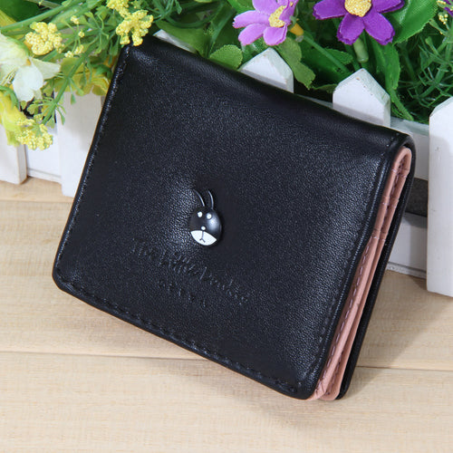 PU Leather Women Wallets Solid Color Women Short Wallets Ladies Cartoon Purses Small Clutch Card Holder Coins Pocket ELY