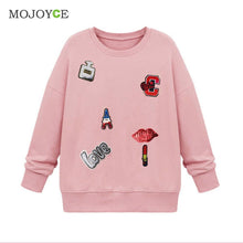 Patch Sweatershirt Women Loose Knitted Jumper Oversized Sweatershirt Knitwear Pullover Christmas Hoodie Pull Femme ELY