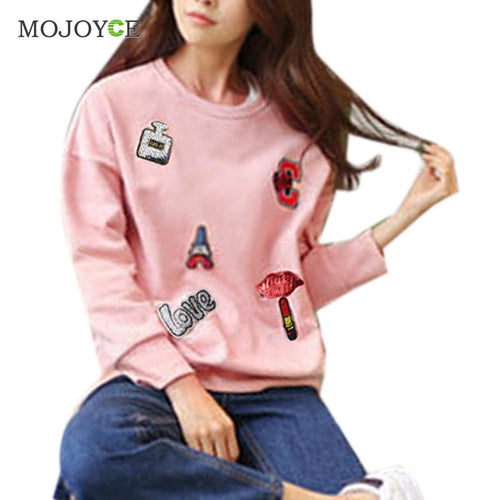 Patch Sweatershirt Women Loose Knitted Jumper Oversized Sweatershirt Knitwear Pullover Christmas Hoodie Pull Femme ELY