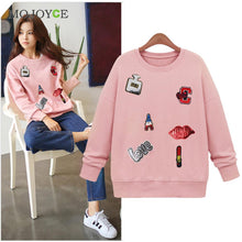 Patch Sweatershirt Women Loose Knitted Jumper Oversized Sweatershirt Knitwear Pullover Christmas Hoodie Pull Femme ELY