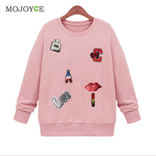 Patch Sweatershirt Women Loose Knitted Jumper Oversized Sweatershirt Knitwear Pullover Christmas Hoodie Pull Femme ELY