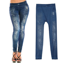 Sexy Women's Denim Stretch Look Ripped Faux Top Jean Leggings Women Denim Pants Leggings Women ELY