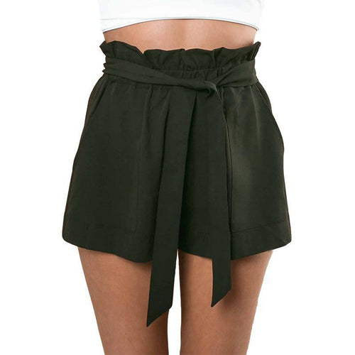 Short High Waist Belt Solid Casual Shorts Army Green Women Chiffon Pocket Loose Shorts 1STL ELY