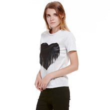 Short Sleeve T-shirt Women Grey Cotton Top Tees Heart Tassel Shirt Sleeve Casual O-Neck Crop Top Tee Shirt Femme ELY