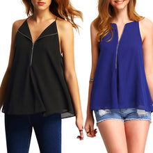 Sleeveless Sexy Zipper Chiffon Cropped Feminino Shirt Women Casual Slim Sling Camis Crop Top for Sleeveles Blusa ELY