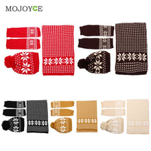 Snow Pattern Hat Scarf Gloves Set Knit Hats Bonnet Women Beanies Gorro Woolen Sacrves Hats Three Pieces Sets ELY