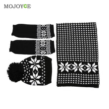 Snow Pattern Hat Scarf Gloves Set Knit Hats Bonnet Women Beanies Gorro Woolen Sacrves Hats Three Pieces Sets ELY