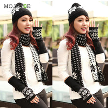 Snow Pattern Hat Scarf Gloves Set Knit Hats Bonnet Women Beanies Gorro Woolen Sacrves Hats Three Pieces Sets ELY
