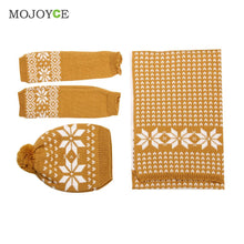 Snow Pattern Hat Scarf Gloves Set Knit Hats Bonnet Women Beanies Gorro Woolen Sacrves Hats Three Pieces Sets ELY