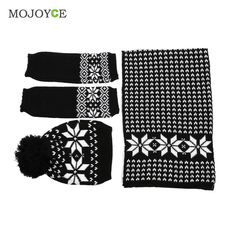 Snow Pattern Hat Scarf Gloves Set Knit Hats Bonnet Women Beanies Gorro Woolen Sacrves Hats Three Pieces Sets ELY