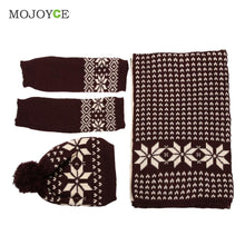 Snow Pattern Hat Scarf Gloves Set Knit Hats Bonnet Women Beanies Gorro Woolen Sacrves Hats Three Pieces Sets ELY