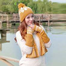 Snow Pattern Hat Scarf Gloves Set Knit Hats Bonnet Women Beanies Gorro Woolen Sacrves Hats Three Pieces Sets ELY