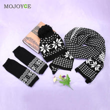 Snow Pattern Hat Scarf Gloves Set Knit Hats Bonnet Women Beanies Gorro Woolen Sacrves Hats Three Pieces Sets ELY