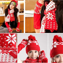Snow Pattern Hat Scarf Gloves Set Knit Hats Bonnet Women Beanies Gorro Woolen Sacrves Hats Three Pieces Sets ELY
