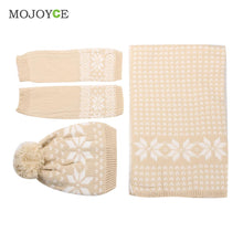 Snow Pattern Hat Scarf Gloves Set Knit Hats Bonnet Women Beanies Gorro Woolen Sacrves Hats Three Pieces Sets ELY