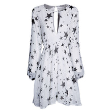Star Print Chiffon Dress Deep V Neck Dress Women Long Sleeve Mini Sexy Dress vestido de festa ELY