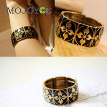 Vintage Bronze With Black Elastic Four Leaf Copper Clover Chain Bracelet 1STL ELY