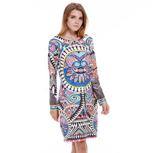 Vintage Printing Boho Dress O Neck Dress Women Long Sleeve Mini Sexy Dress vestido de festa ELY