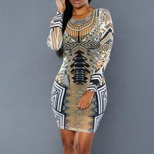Vintage Printing Boho Dress O Neck Dress Women Long Sleeve Mini Sexy Dress vestido de festa ELY