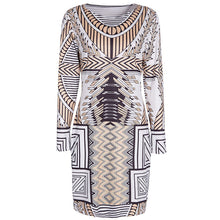 Vintage Printing Boho Dress O Neck Dress Women Long Sleeve Mini Sexy Dress vestido de festa ELY