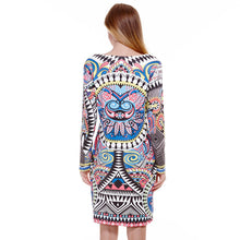 Vintage Printing Boho Dress O Neck Dress Women Long Sleeve Mini Sexy Dress vestido de festa ELY