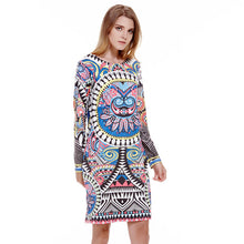Vintage Printing Boho Dress O Neck Dress Women Long Sleeve Mini Sexy Dress vestido de festa ELY