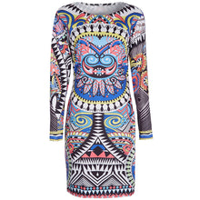 Vintage Printing Boho Dress O Neck Dress Women Long Sleeve Mini Sexy Dress vestido de festa ELY