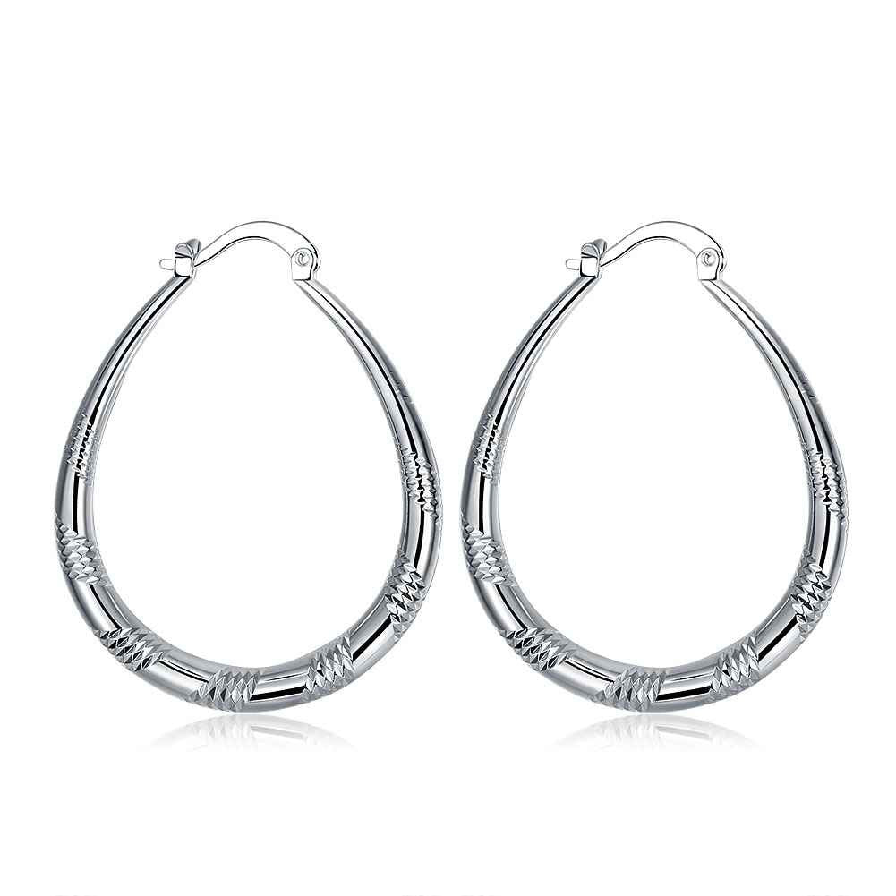 silver plated earing Ellipse Skin Prismatic hoop Earring silver plated Earrings 294 ELY