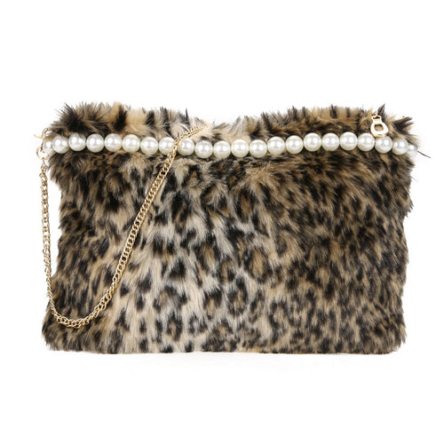 Artificial Conny Wool Women Bag Handbag Ladies Shoulder Bag Women Messenge Bags Leopard Fur Shoulder Bag Clutch ELY
