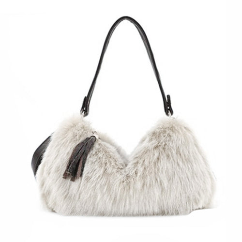 PU Artificial Cony Wool Handbag Ladies Tassel Shoulder Bag Faux Fur Women Leather Handbag Plush Cony Hair Clutch ELY