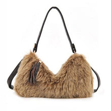 PU Artificial Cony Wool Handbag Ladies Tassel Shoulder Bag Faux Fur Women Leather Handbag Plush Cony Hair Clutch ELY