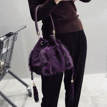 Women Bag Handbag Artificial Conny Woolen Drawstring NubuckBucket Brand Handbag Shoulder Bag Tassel Hand Bag Clutch ELY